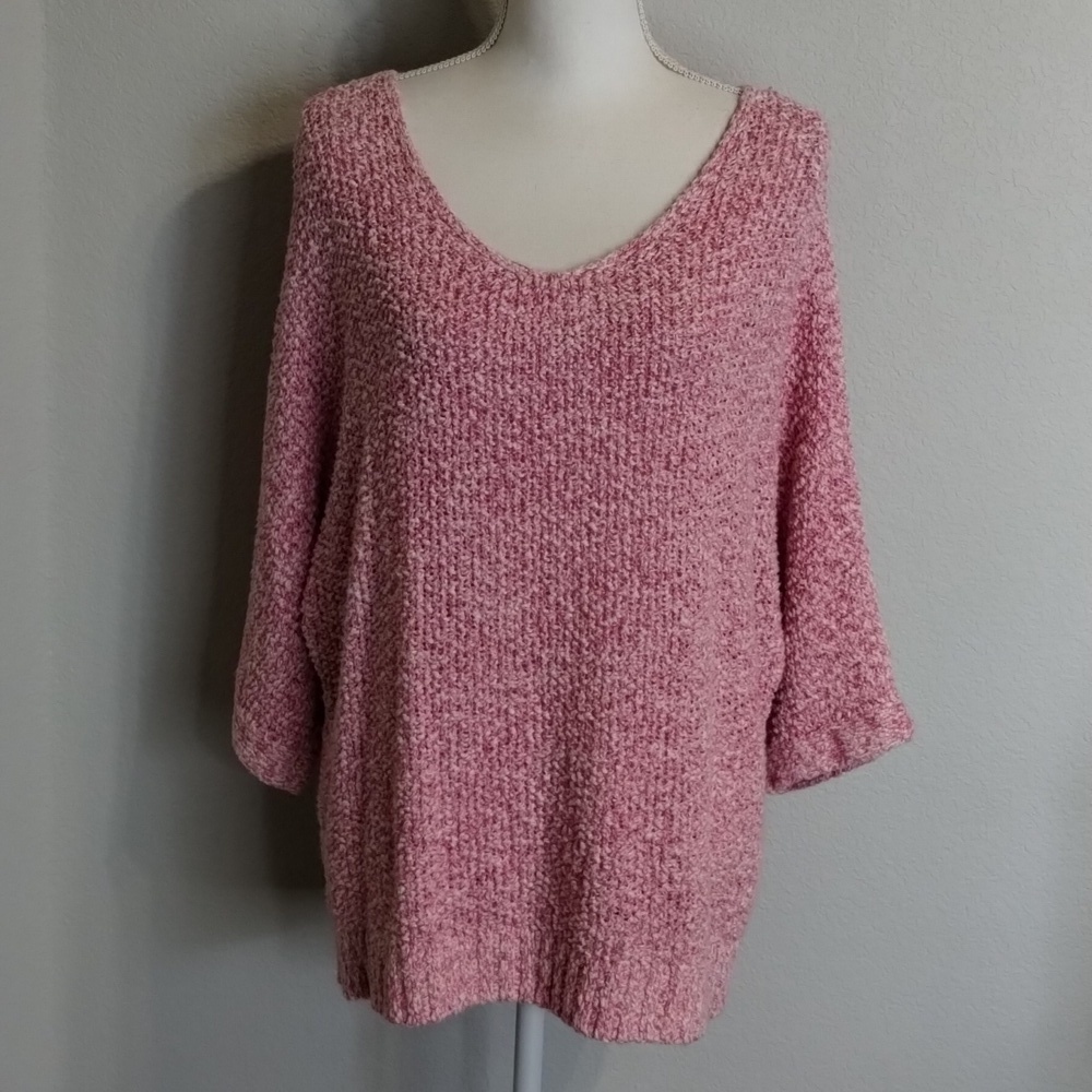 Chico's sweater raspberry pink and white dolman style size 3 XL 16